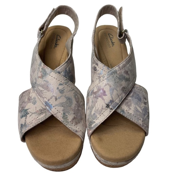 Clarks Collection Women’s Metallic Floral Platform Heeled Sandals - Picture 3 of 10